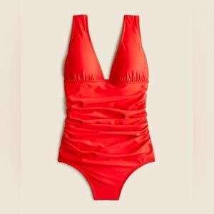 J. Crew Ruched V-neck One Pice Vibrant Bright Cerise Swimsuit Plus Size 24